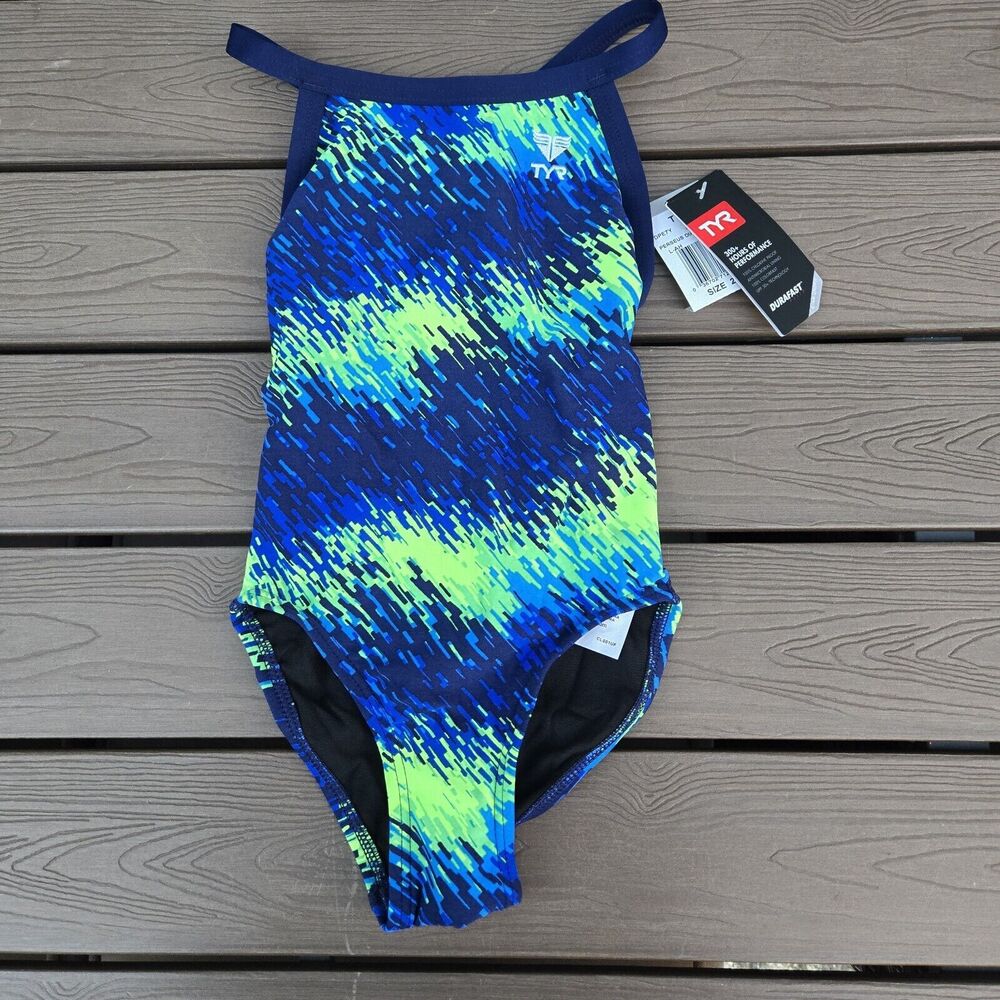 TYR DuraFast Elite Perseus Diamondfit 1 Pc Swim Blue/green Youth Girl Sz 22 New